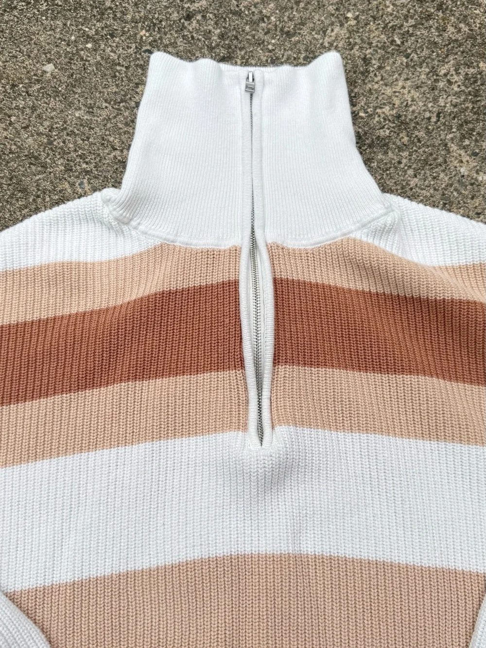 Aerie Striped Quarter-Zip Oversized Sweater in Cream & Tan size XL - Picture 5 of 12